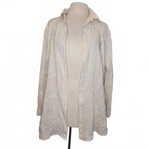 Vintage Chicos Cotton button down, lace floral embroidery XXL size 2